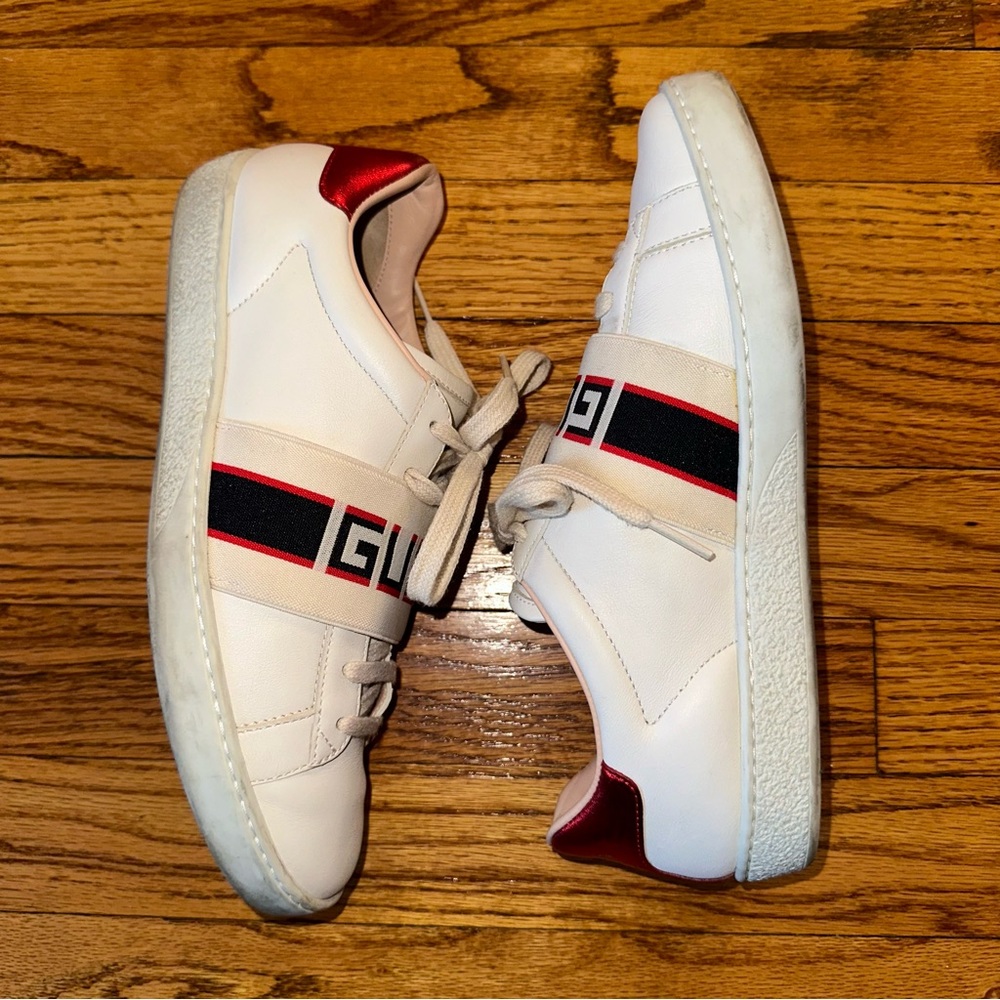GUCCI Ace Stripe Ivory Sneakers White Red Black Leather Women’s size EU 37 - Picture 2 of 13